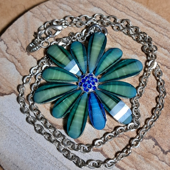 *RARE* Vintage Original Robert Rose Green & Blue Flower Necklace - Picture 5 of 7